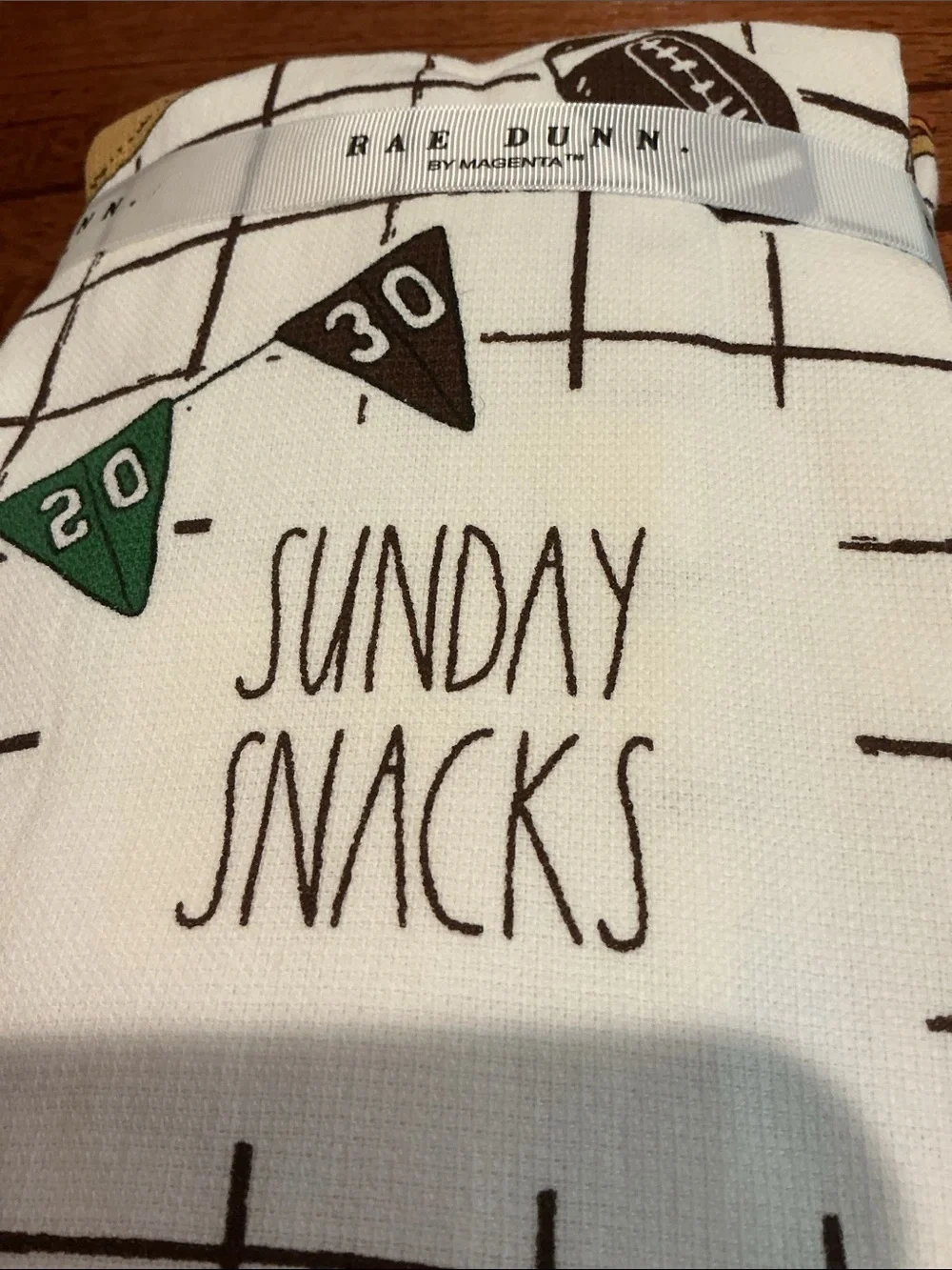 Rae Dunn SUNDAY SNACKS Football Kitchen Towels - Set of 3